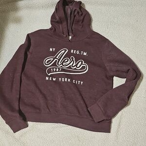 Aeropostale Burgundy Pullover Hoodie with White Script Logo